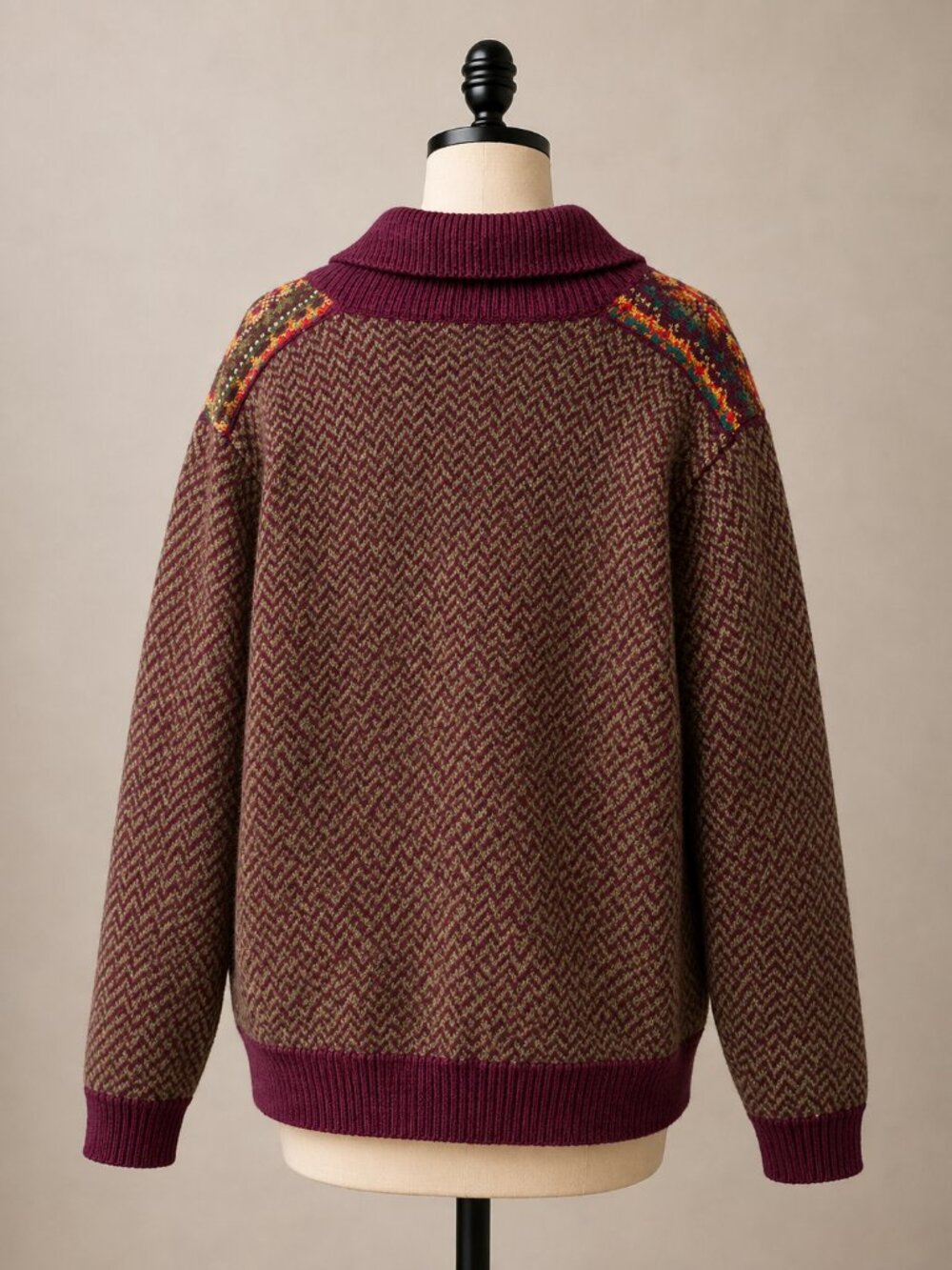 Vintage 90s Susan Bristol Wool Cardigan Sweater M Fall Equestrian Patchwork - Picture 5 of 8